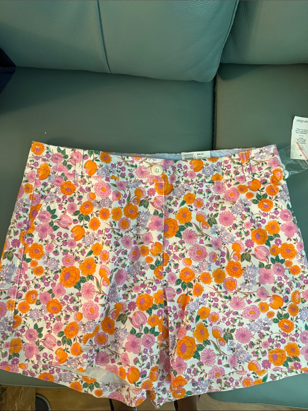 crown & ivy Floral Print Women's Shorts in Orange and Pink